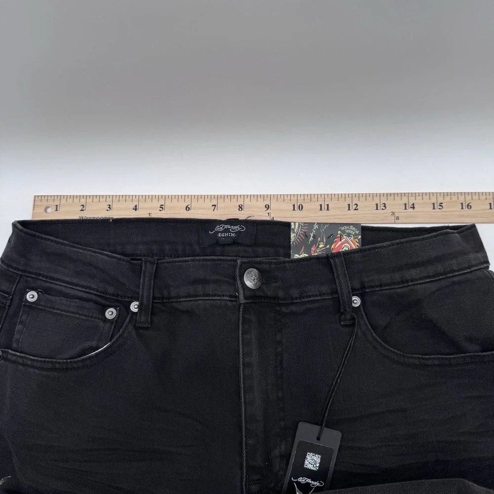 Ed Hardy Men's Bootcut Black Denim Jeans Embroidered Dragon Logo 5-Pocket sz 32